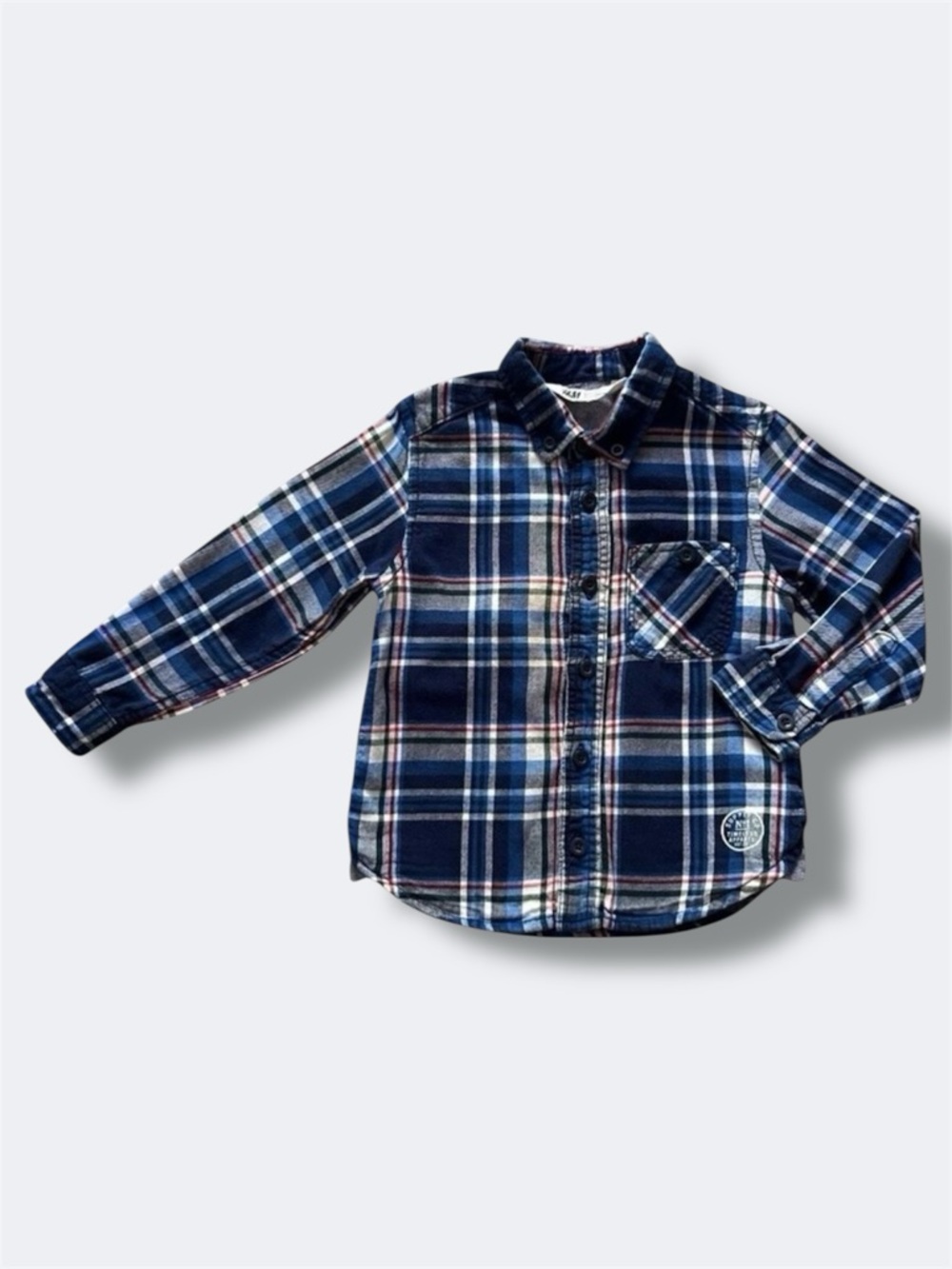 H&M Flannel Shirt Boys 18-24M Blue Plaid Button Down Long Sleeve Cotton